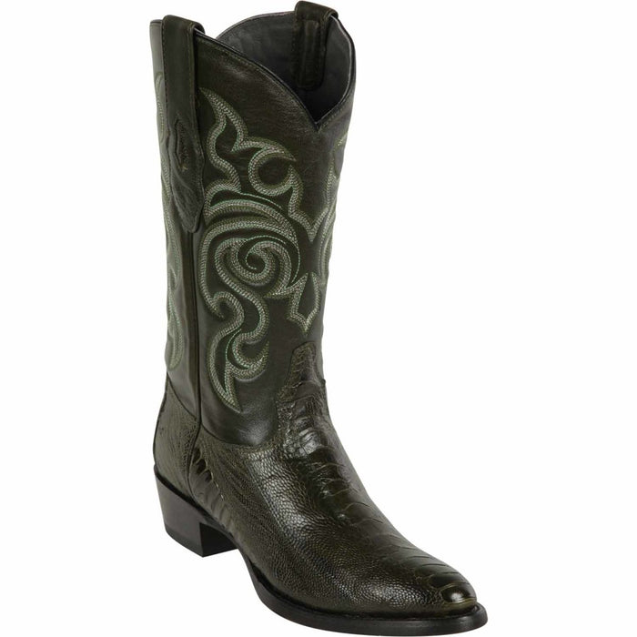 Los Altos Ostrich Leg J-Toe Boots Olive Green