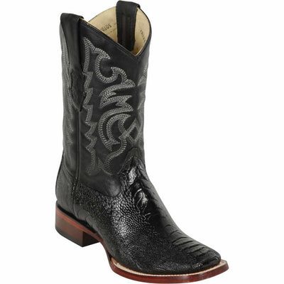 Los Altos Ostrich Leg Wide Square Toe Boots Black