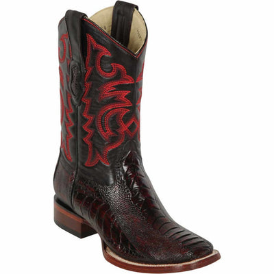 Ostrich Leg Square Toe Boots - Black Cherry