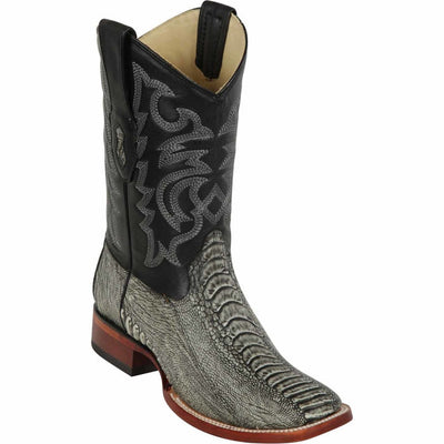 Ostrich Leg Wide Square Toe Boots - Rustic Black