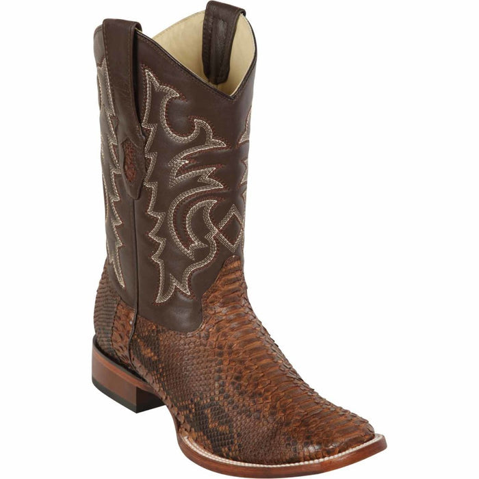 Python Skin Wide Square Toe Porto Brown Boots