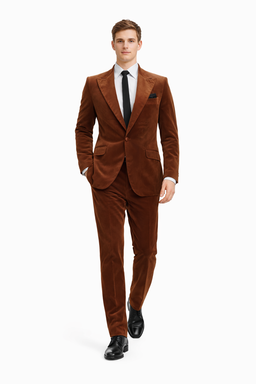 Brown Velvet Slim Fit Blazer and Pants Set