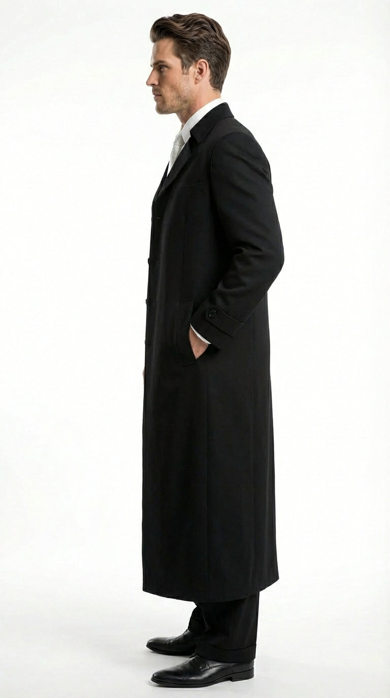 Men's Maxi Black Full Length Zoot Suit – Vintage Gangster Style Long Coat Formal Suit
