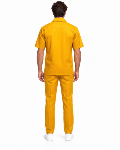 Mens Mustard Linen Shirt and Pants Casual Outfit Set