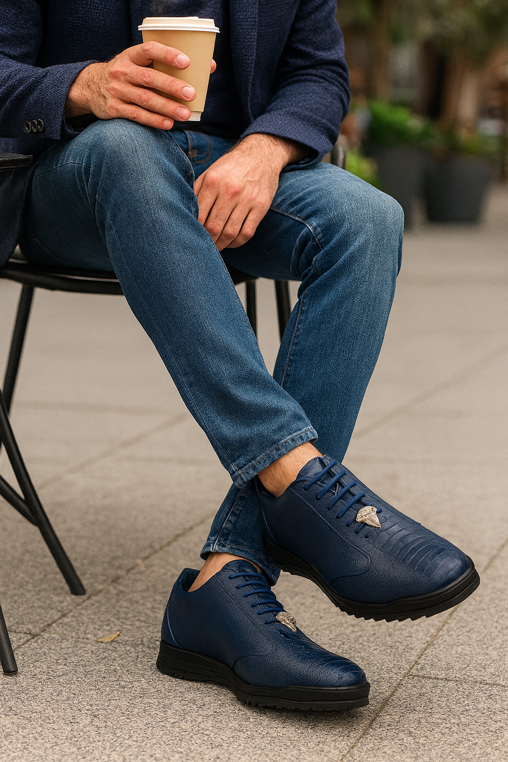 Los Altos Navy Blue Ostrich Leg Sneakers
