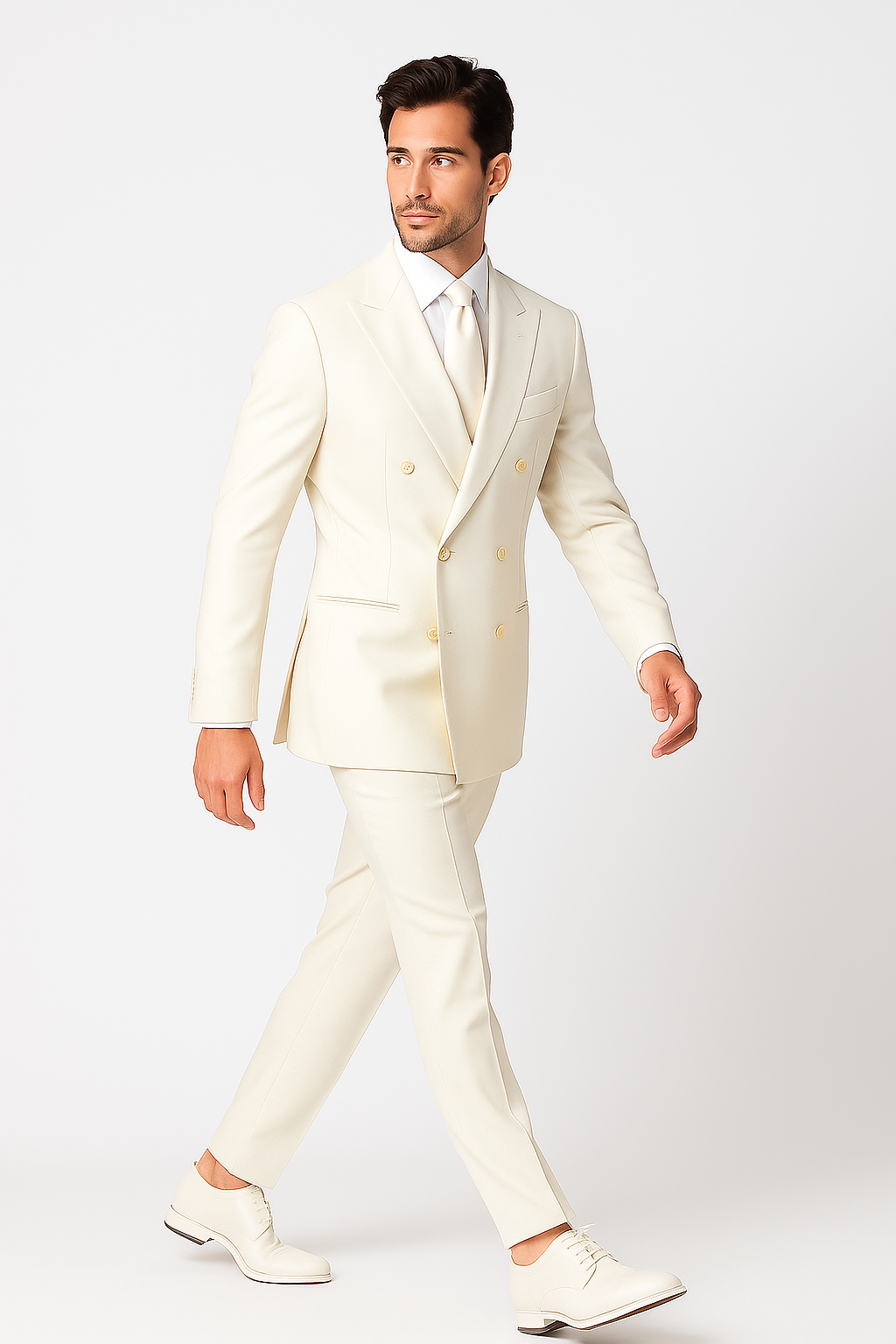 Men's Off White 2pc Double Breasted Suits Dress Suit