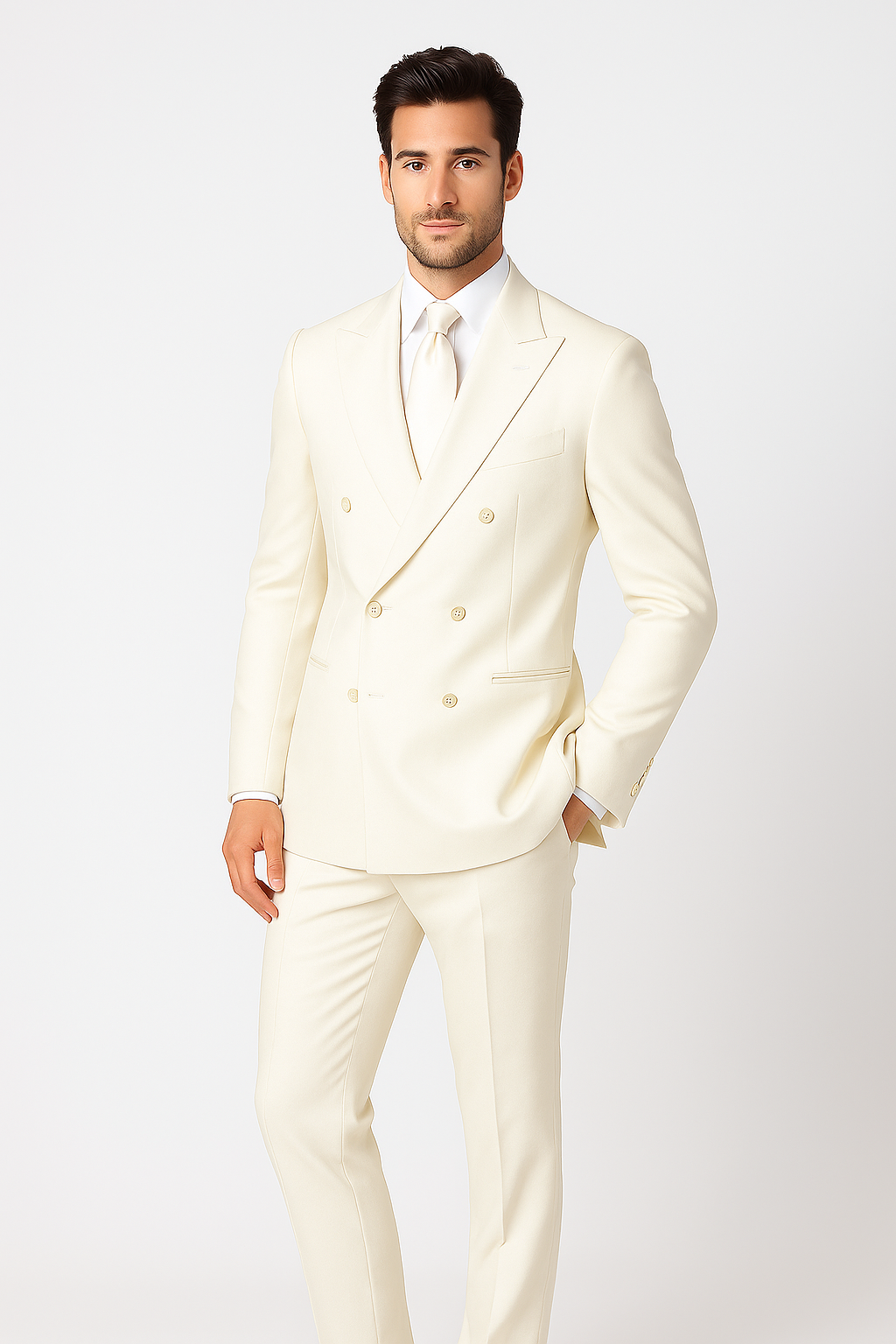 Men's Off White 2pc Double Breasted Suits Dress Suit