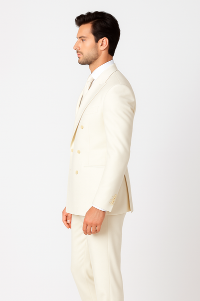 Men's Off White 2pc Double Breasted Suits Dress Suit