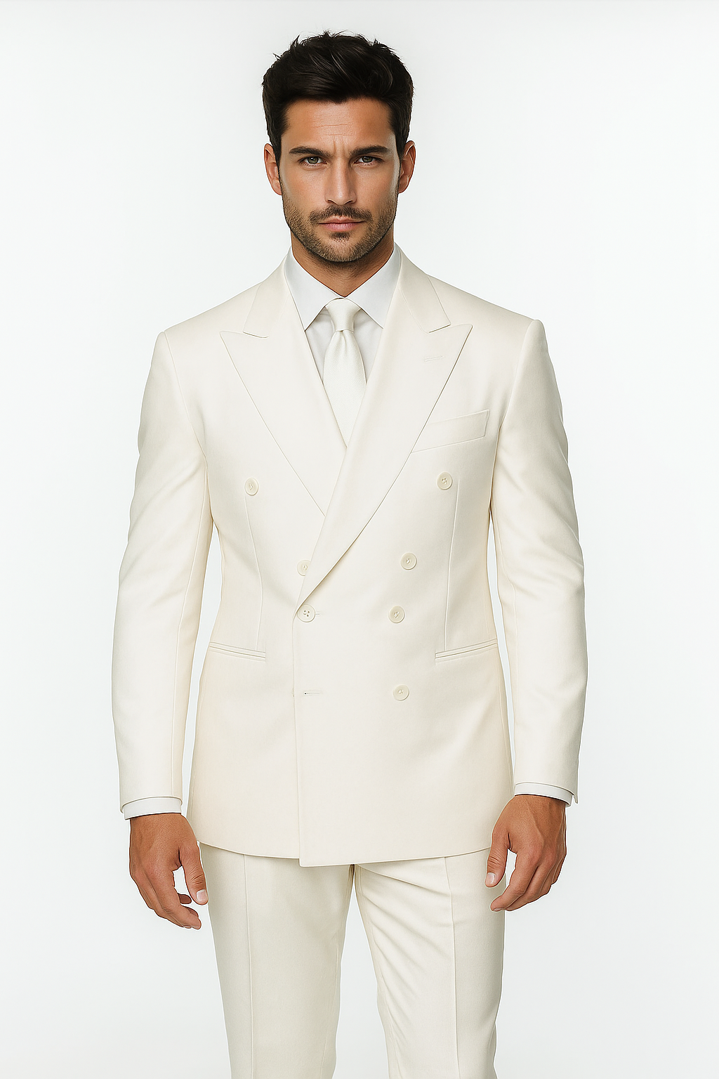 Men's Off White 2pc Double Breasted Suits Dress Suit
