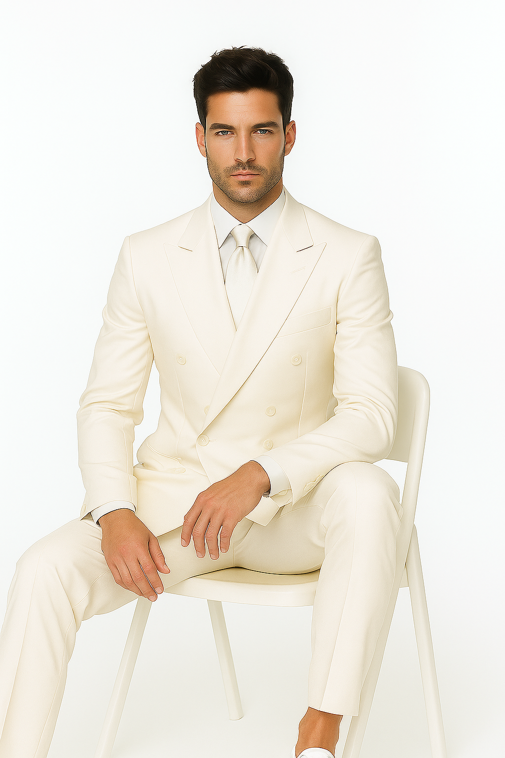 Men's Off White 2pc Double Breasted Suits Dress Suit