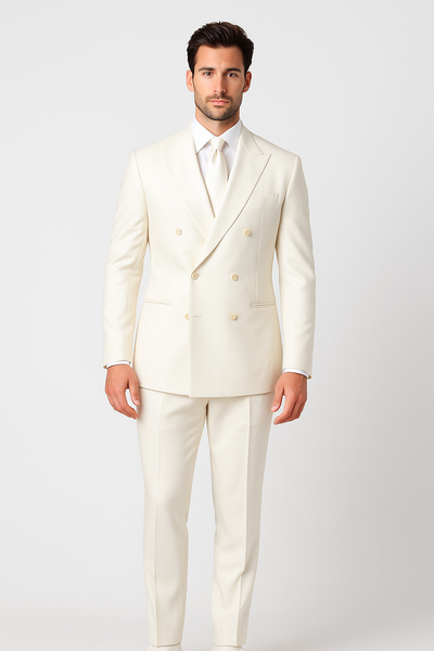 Men's Off White 2pc Double Breasted Suits Dress Suit