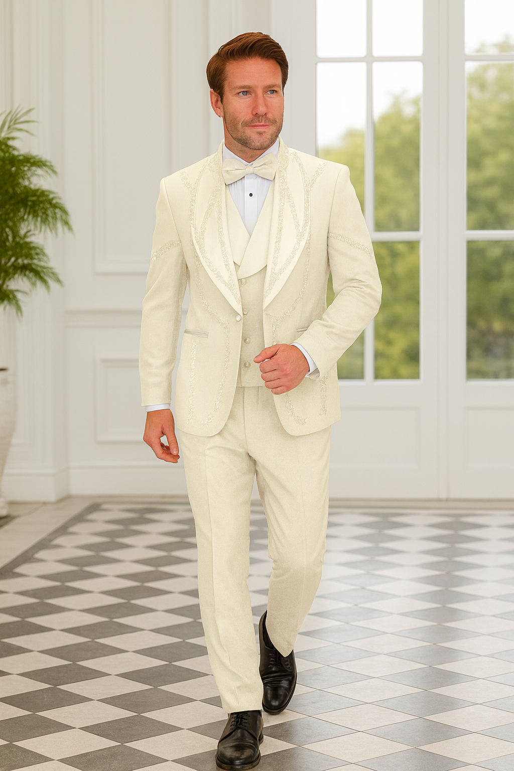 Off White Italian Wool 3-Piece Tuxedo
