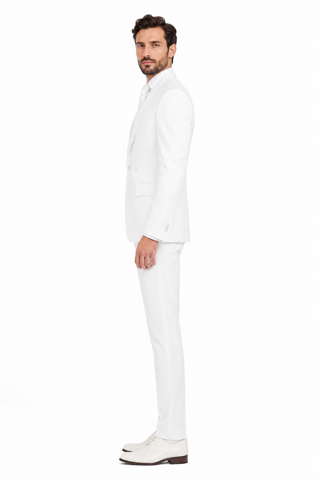 Tiglio Rosso Suit - Classic Fit Athletic Cut 100% Wool Super 150s Italian Fabric Peak Lapel in Color Off White