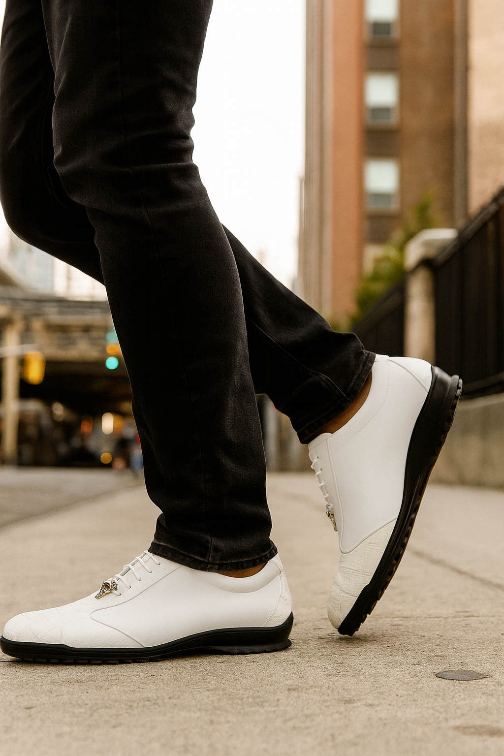 Los Altos Ostrich Leg Lace-Up Sneakers White