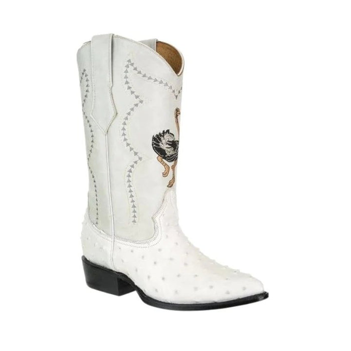 Men's Ostrich Print Leather J-Toe Boots Bone
