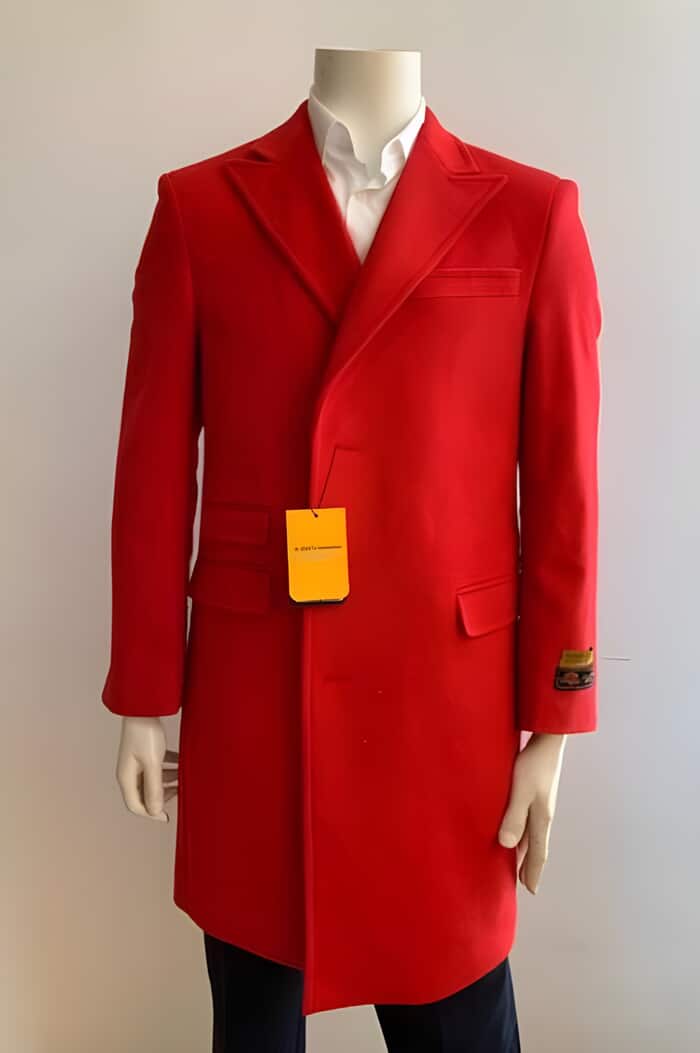 Peak Lapel 1920s Three Quarter Red Wool Car Coat