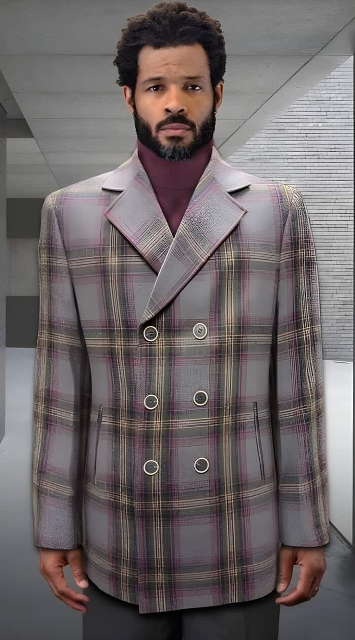 Plaid Wool Carcoat Peacoat for Men