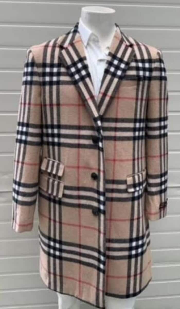 Men's Wool Plaid Three-Quarter Peacoat