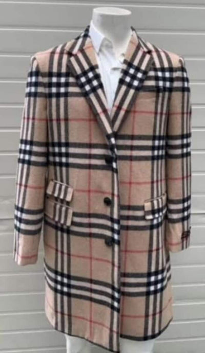 Men's Wool Plaid Three-Quarter Peacoat