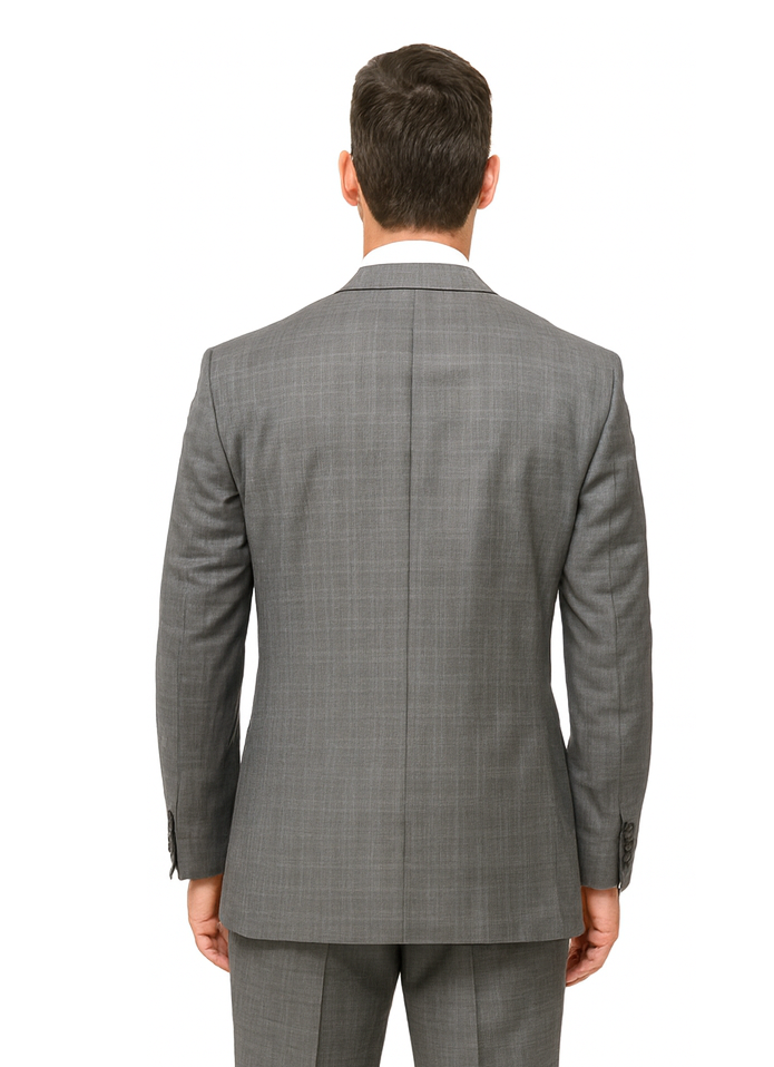 Mens Plaid Suit 2 button Vested windowpane Pant Suit Charcoal - Three Piece Suit