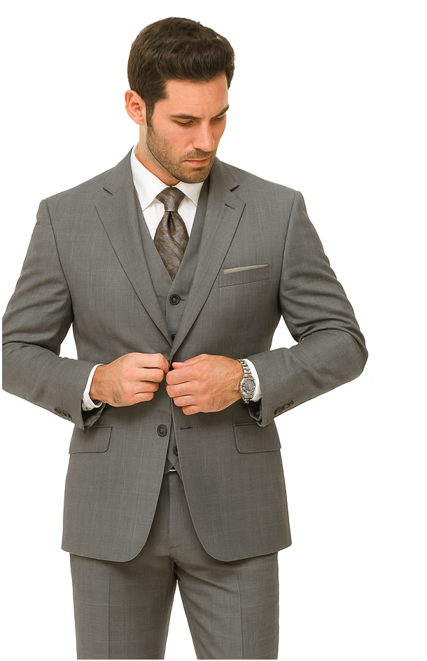 Mens Plaid Suit 2 button Vested windowpane Pant Suit Charcoal - Three Piece Suit