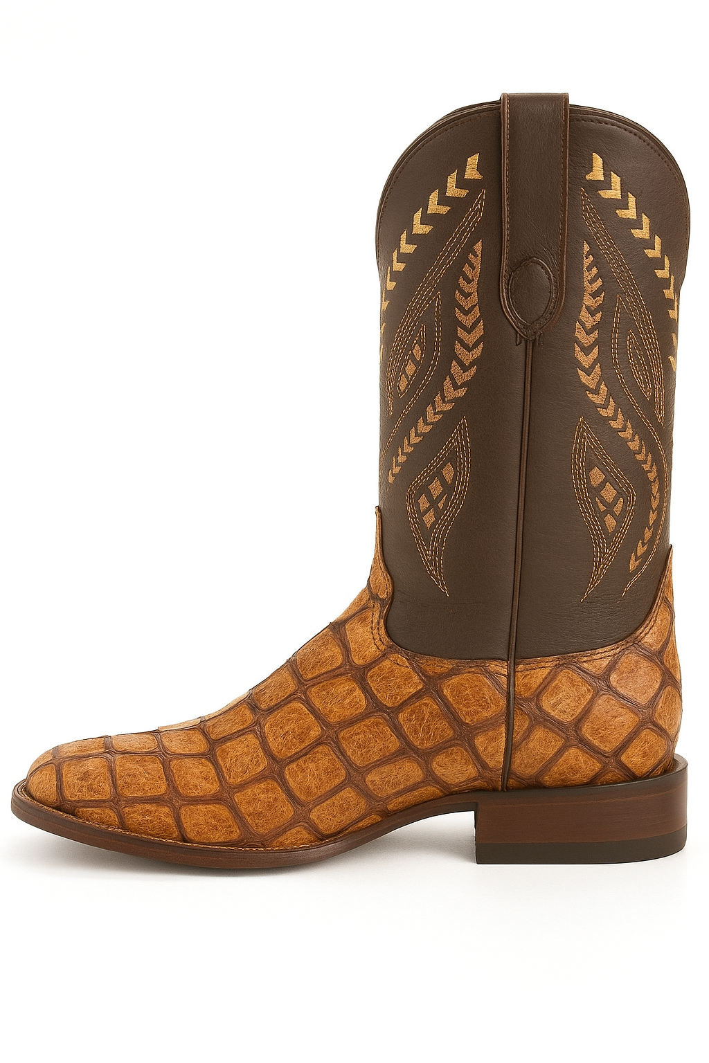 Mens Print Pirarucu Fish Boots Handcrafted Cognac