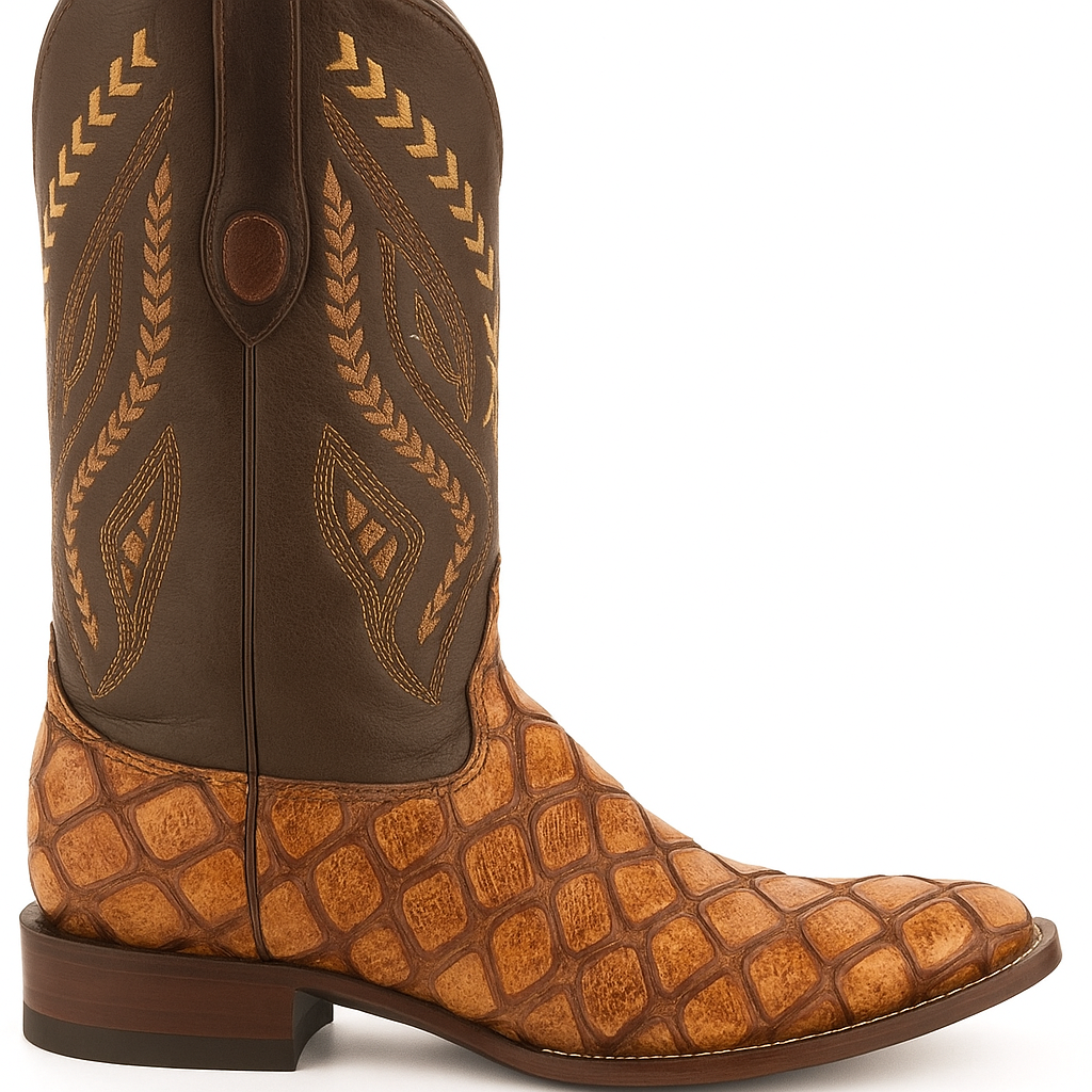 Mens Print Pirarucu Fish Boots Handcrafted Cognac