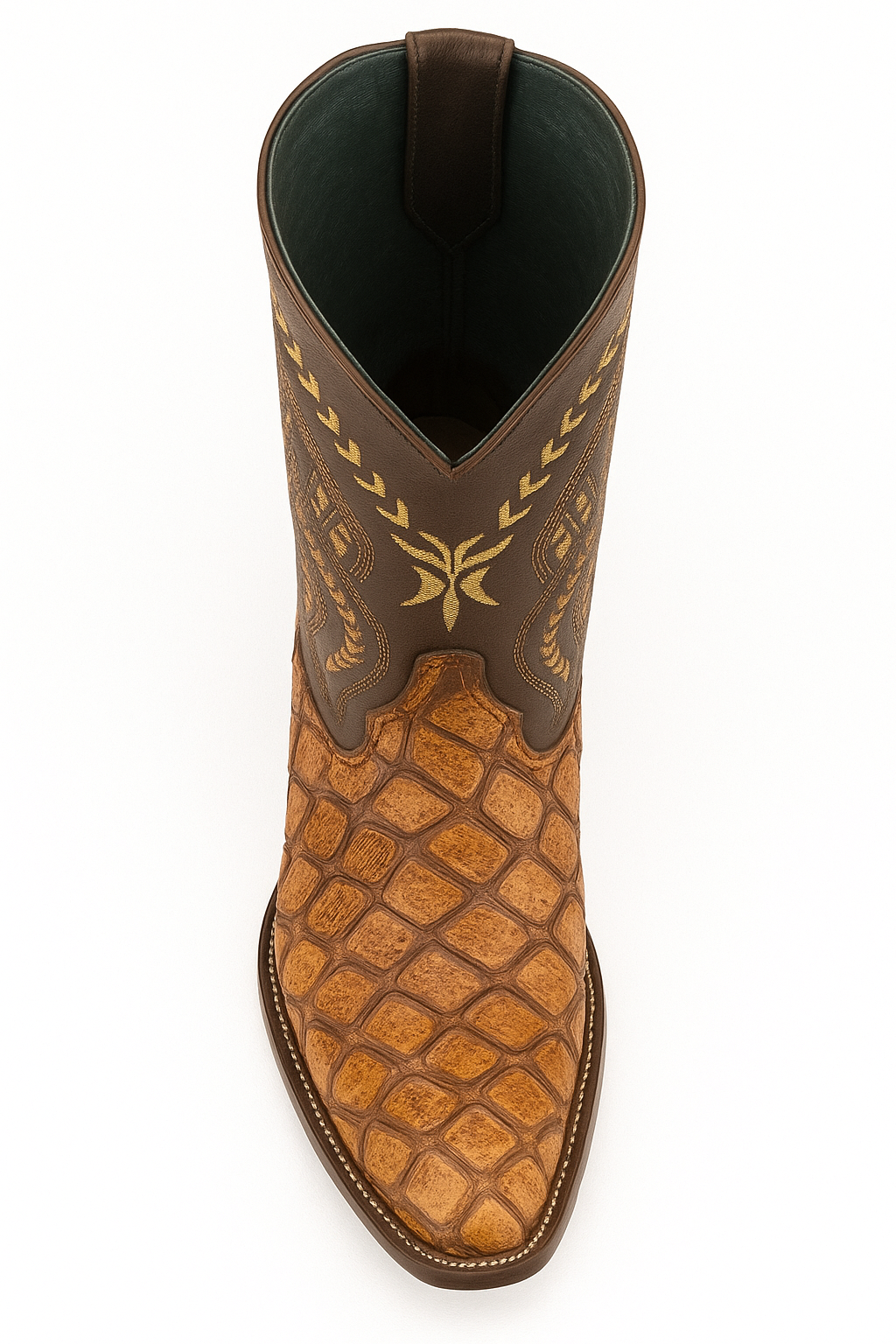 Mens Print Pirarucu Fish Boots Handcrafted Cognac