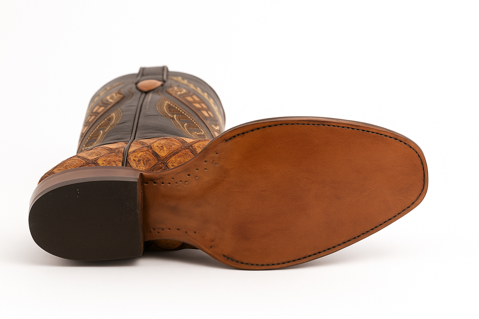 Mens Print Pirarucu Fish Boots Handcrafted Cognac