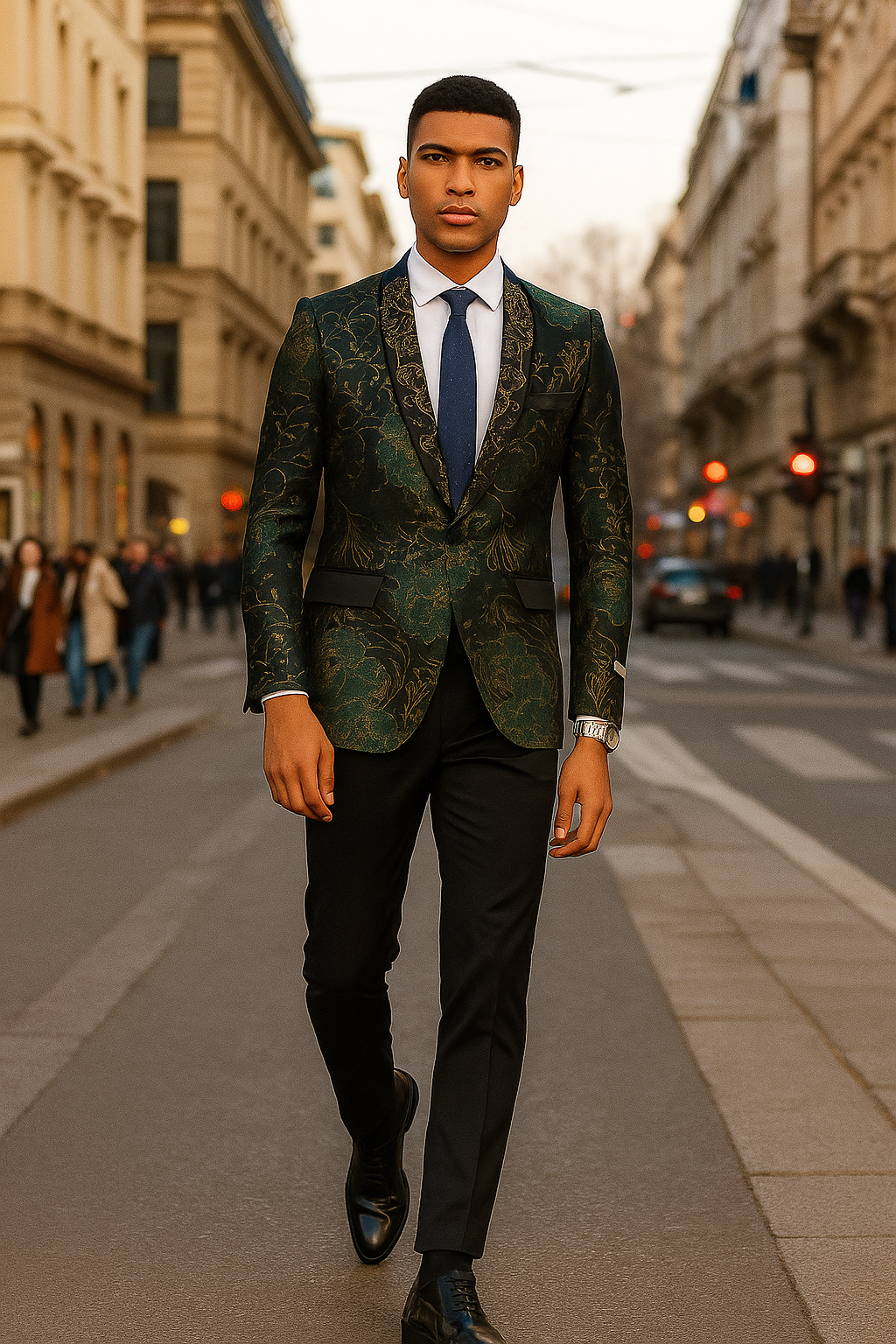 Stacy Adams Green & Gold Floral Tuxedo Jacket