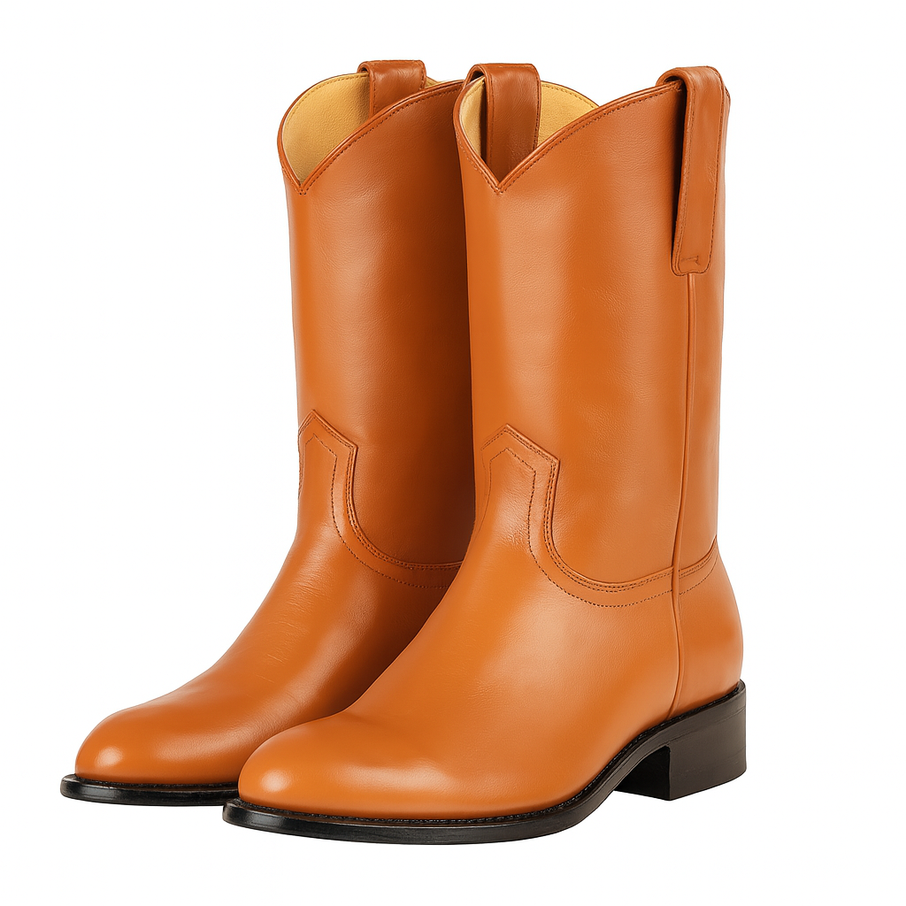 Mens Pull On Roper Boots With Leather Sole Honey Deerskin Boots - Deer Boots - Deer Skin Boots