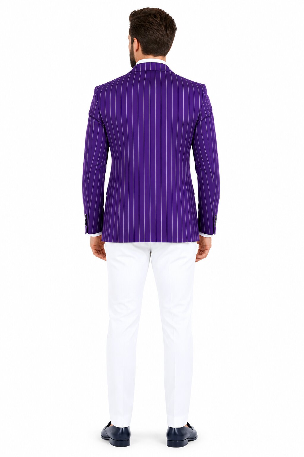 Purple Pinstripe Party Blazer & White Pants Set