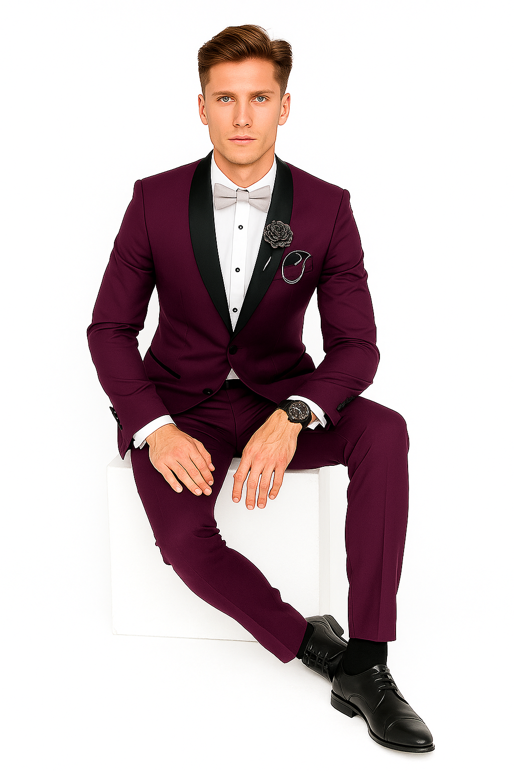 Men's Purple - Plum - Eggplant Jacket and Pants Two Button Shawl Lapel Tuxedo