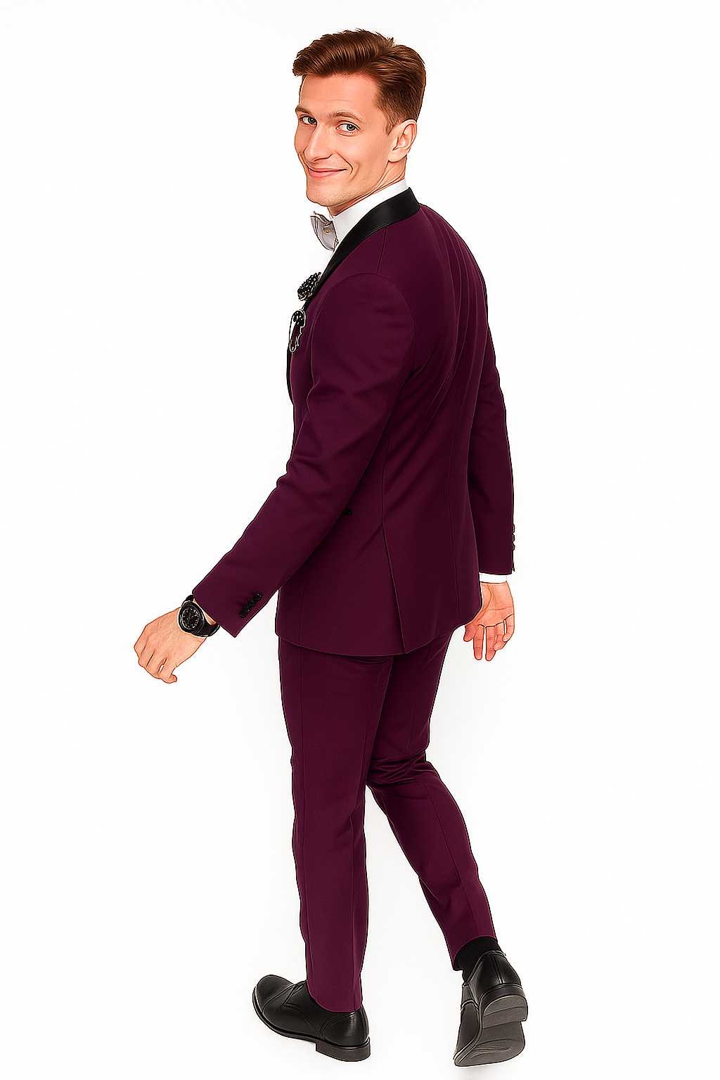 Men's Purple - Plum - Eggplant Jacket and Pants Two Button Shawl Lapel Tuxedo