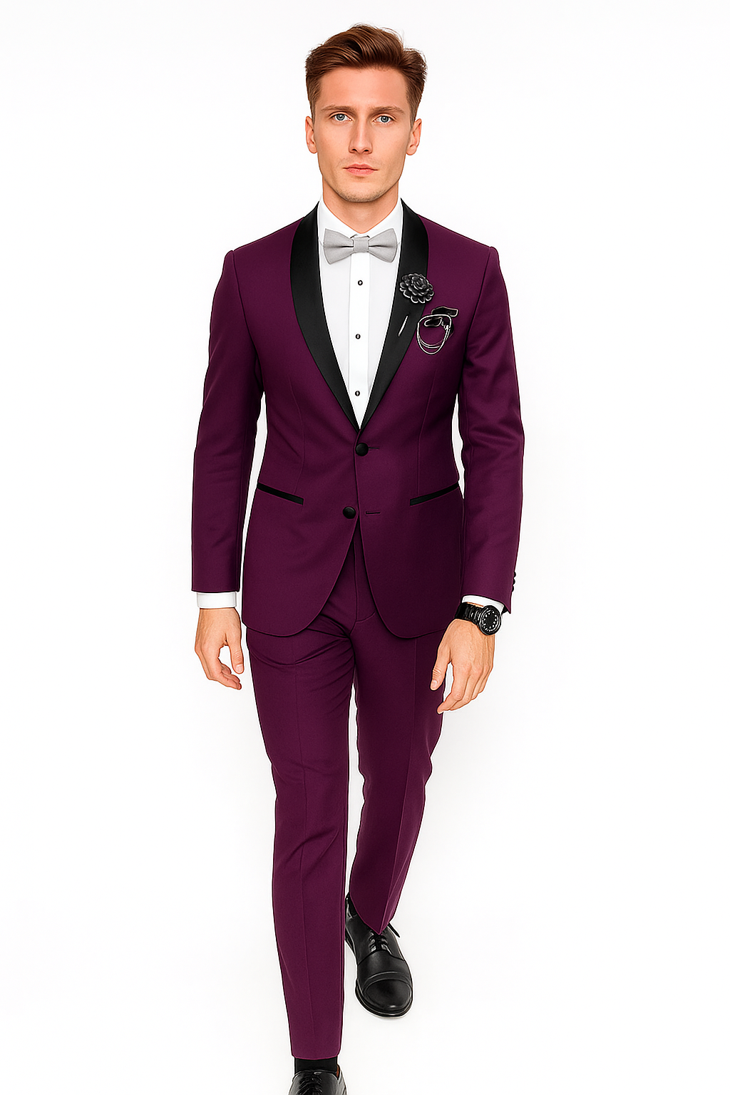 Men's Purple - Plum - Eggplant Jacket and Pants Two Button Shawl Lapel Tuxedo