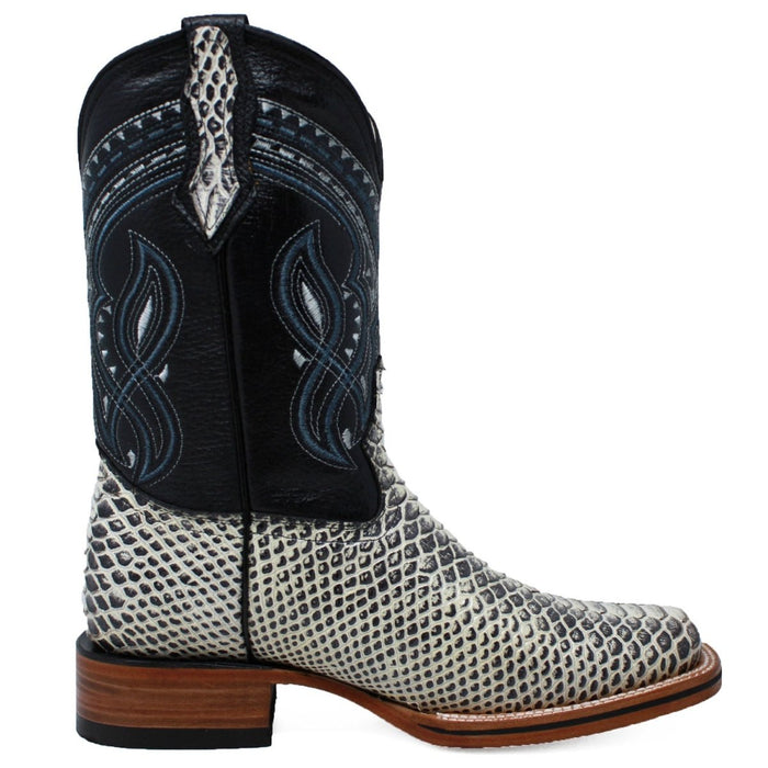 Men's Python Print Leather Square Toe Boots - Natural
