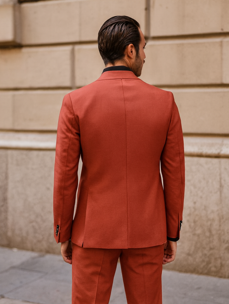 Men’s Red Suit with Double-Breasted Vest – Formalwear Ensemble