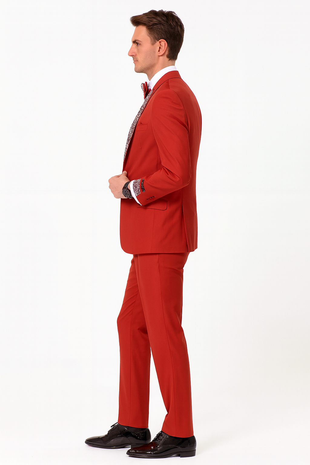 Red & White Sequin Lapel Three-Piece Tuxedo