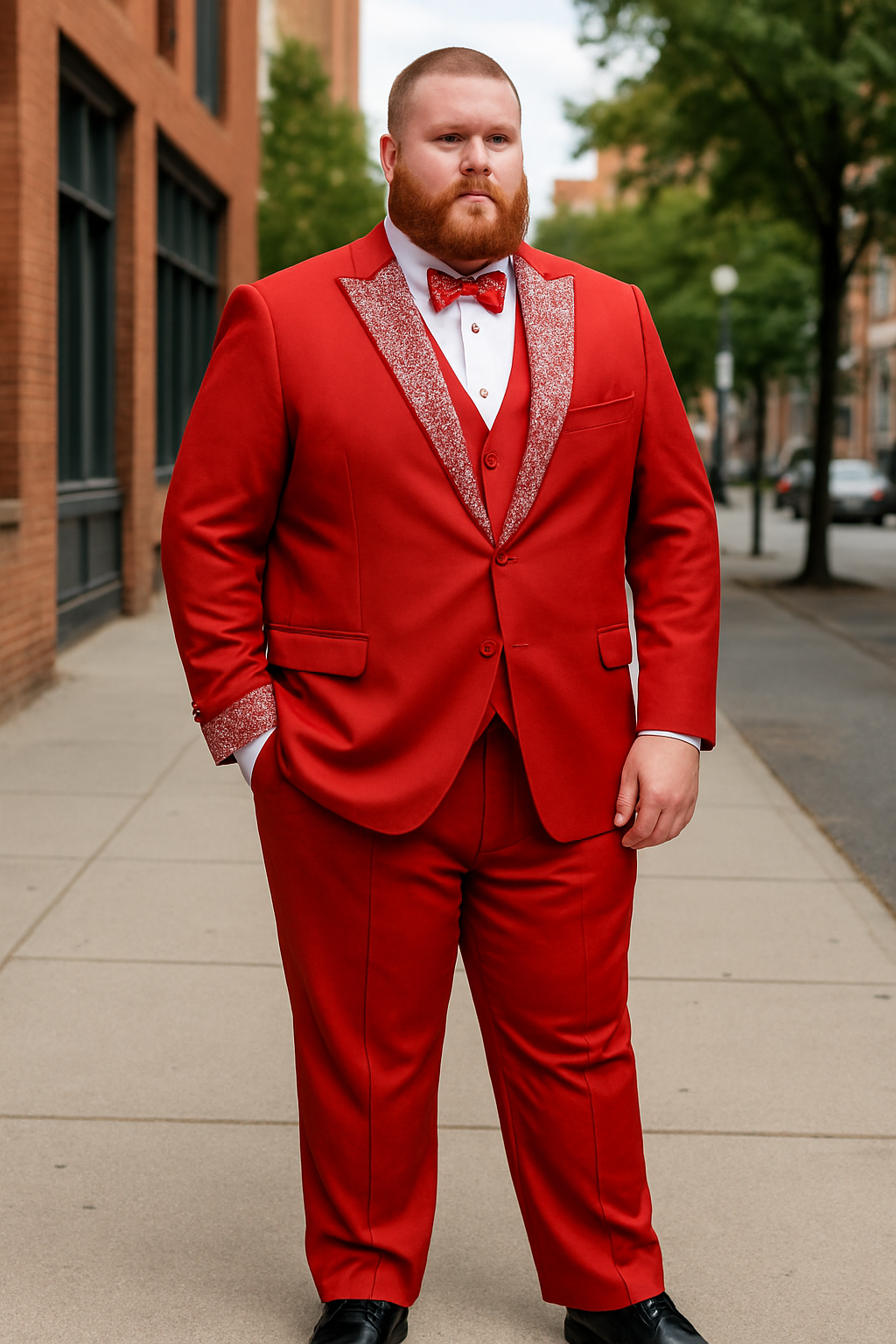 Red & White Sequin Lapel Three-Piece Tuxedo
