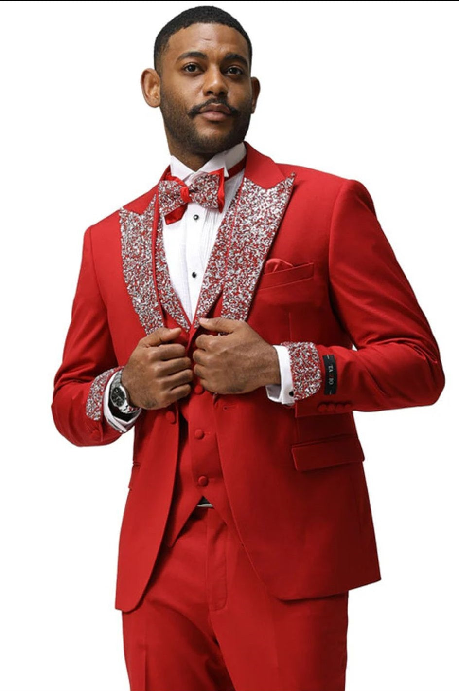 Red & White Sequin Lapel Three-Piece Tuxedo
