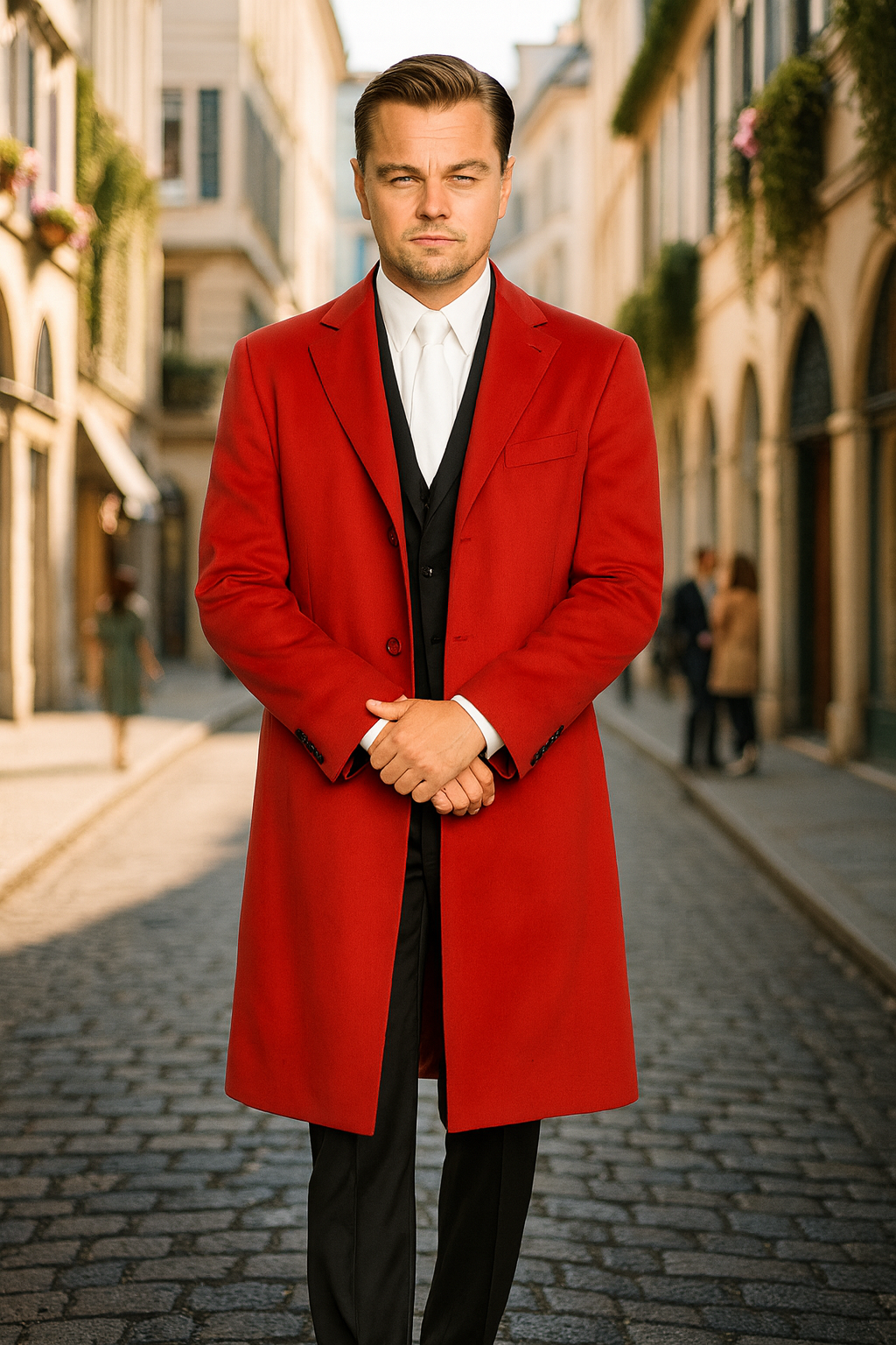 Three-Button Red Wool Dress Overcoat