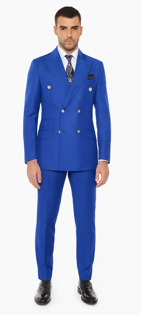 Mens Royal Blue Double Breasted Suit - 100% Suit