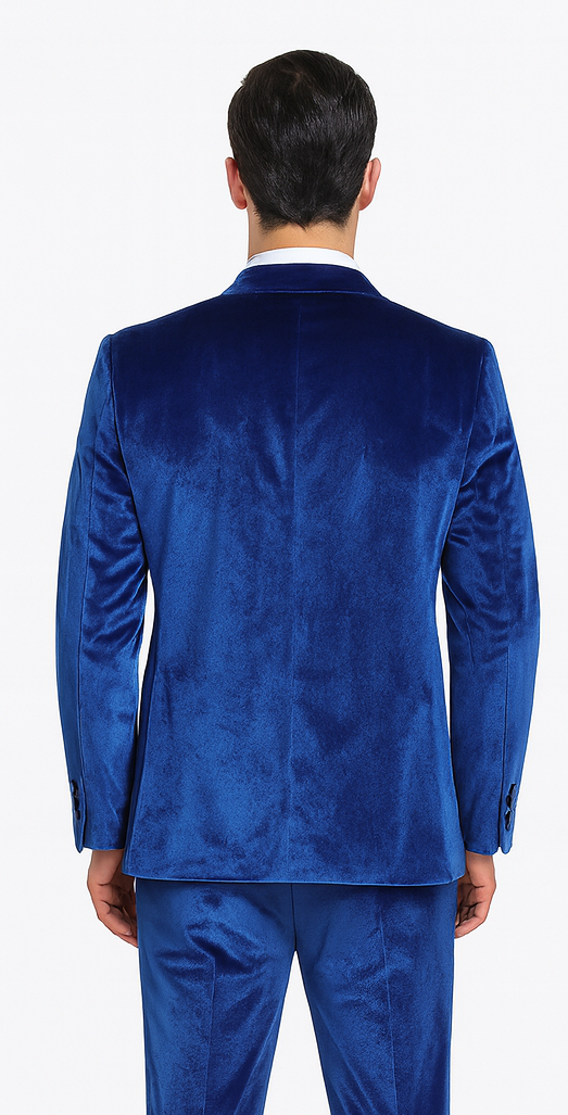 Royal Blue Velvet Peak Lapel Skinny Suit by Tazzio