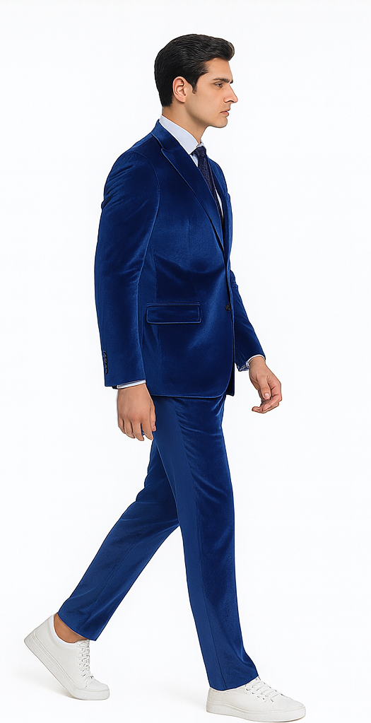 Royal Blue Velvet Peak Lapel Skinny Suit by Tazzio