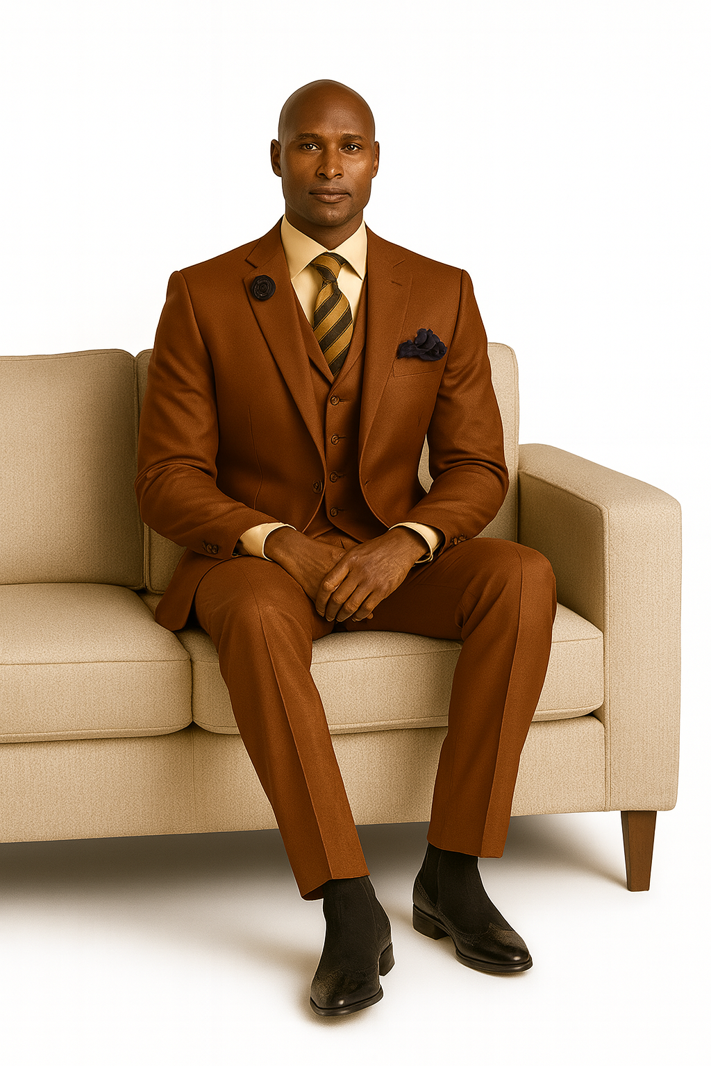 Solid Vested 3pc 2 Button Copper~Rust Suit - Three Piece Suit