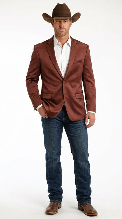 Mens Rust Light Brown Shiny Western Blazer β Cowboy Style Formal Sport Coat Jacket in Copper Color Slim Fitted
