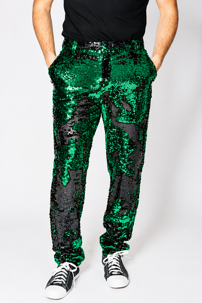 Mens Sequin Pants - Emerald Green Party Trousers