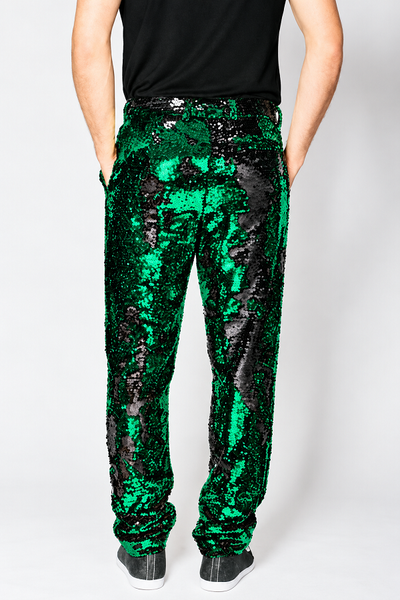 Mens Sequin Pants - Emerald Green Party Trousers