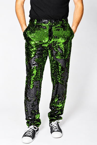 Mens Sequin Pants Olive Party Trousers