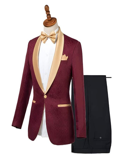 Men's Shawl Lapel Paisley Pattern Suit Purple